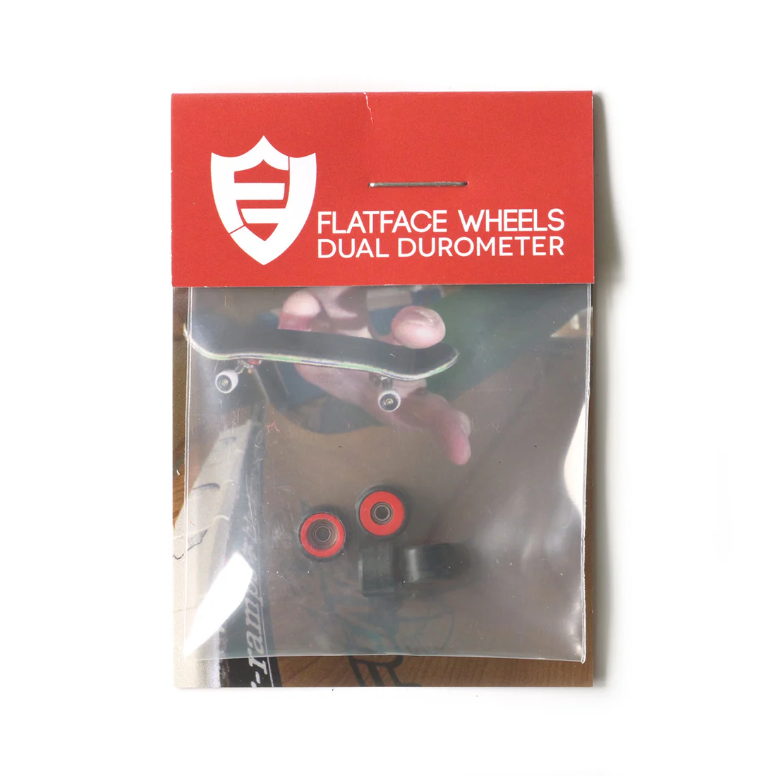 FlatFace Fingerboard Dual Durometer Bearing Wheels - Red and Black - Image 2